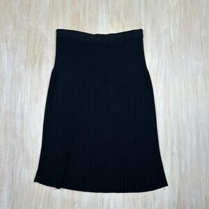 Ming Wang Black Pull On Classic Stretch Knit Acrylic Pleated Pencil Skirt Small